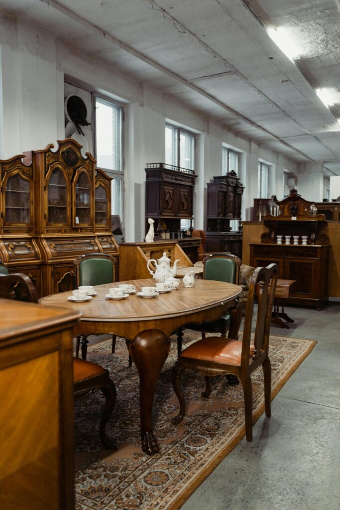 Antique furniture in an auction house