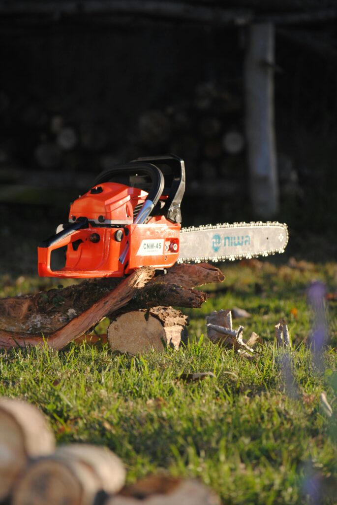 logs and chainsaw, ready for waste removal